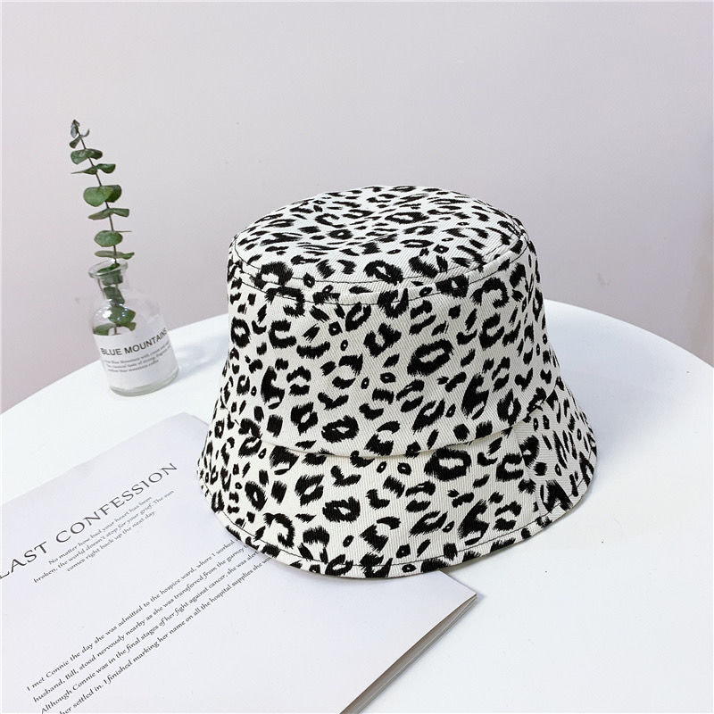 BK00033 Lässiger, vielseitiger Sonnenschutz-Eimerhut mit Leopardenmuster