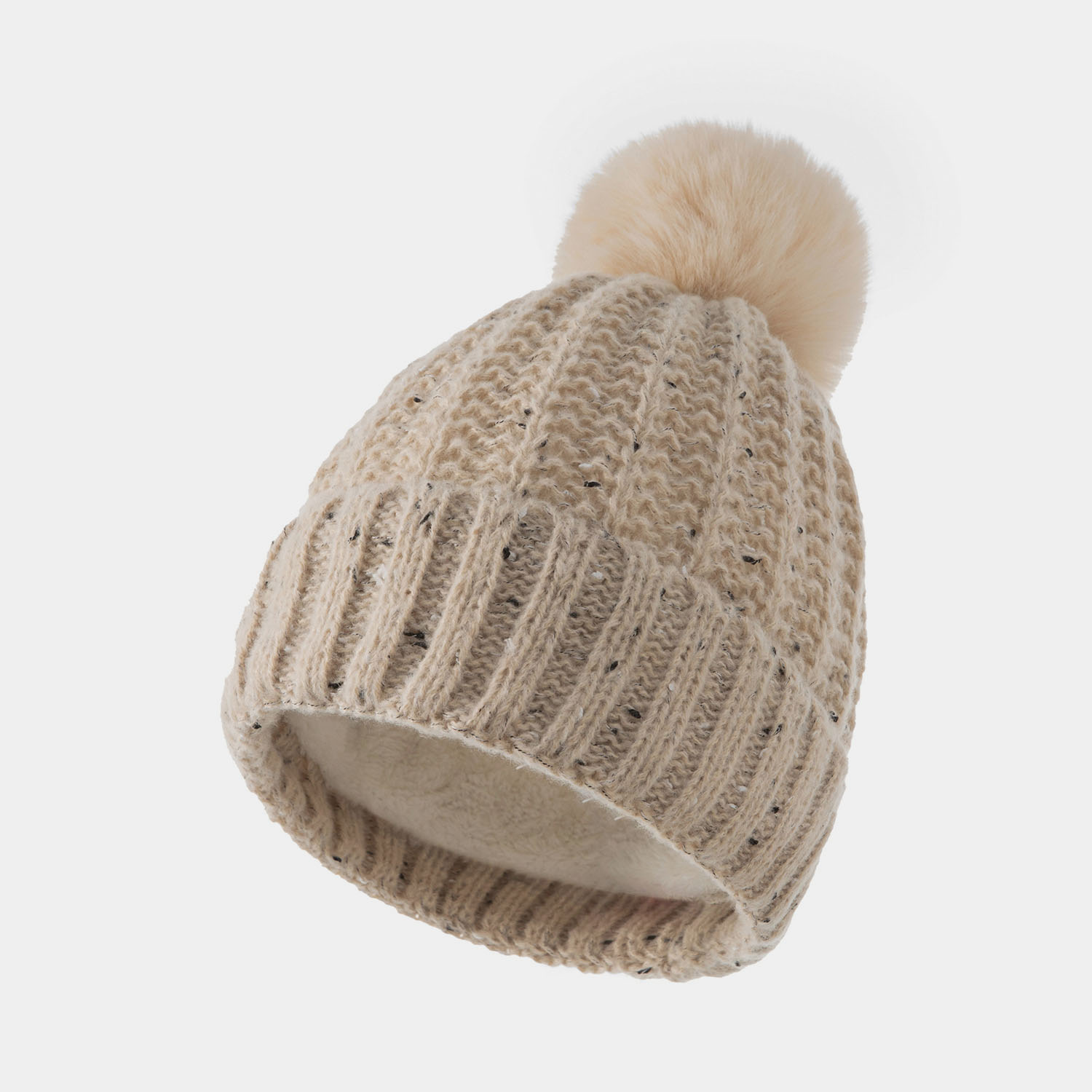 H00028 Fleece-Strickmütze für Damen mit Bommel