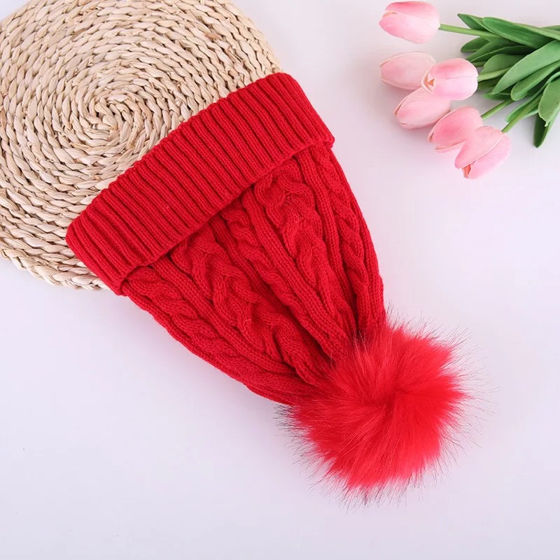 H00027 Doppellagige Twist-Strickmütze mit Haarball