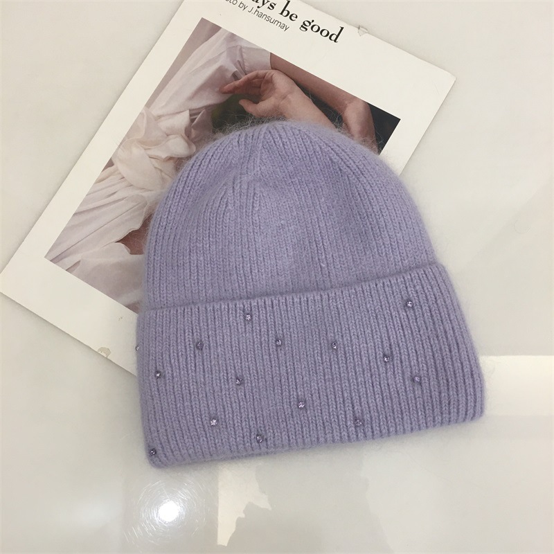 H00047 Angora-Strickmütze mit diamantbesetzten Juwelen