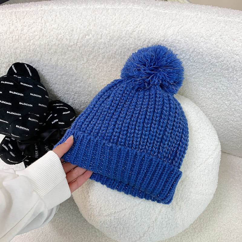 H00056 Blaue Strickmütze mit reflektierender Krempe für Erwachsene
