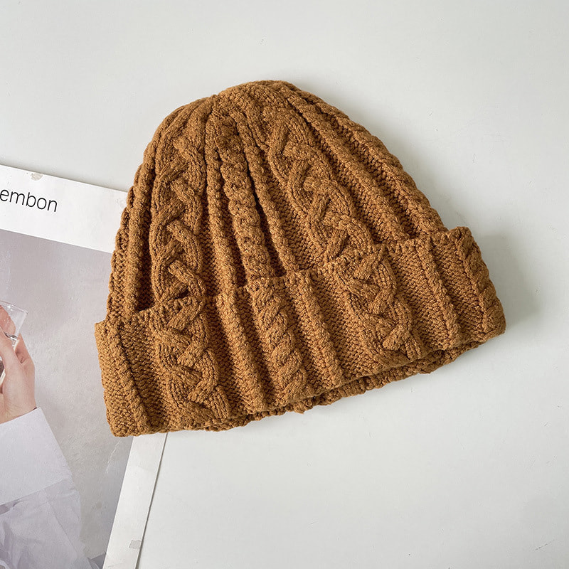 H00073 Basic-Strickmütze mit Retro-Twist-Muster für Erwachsene
