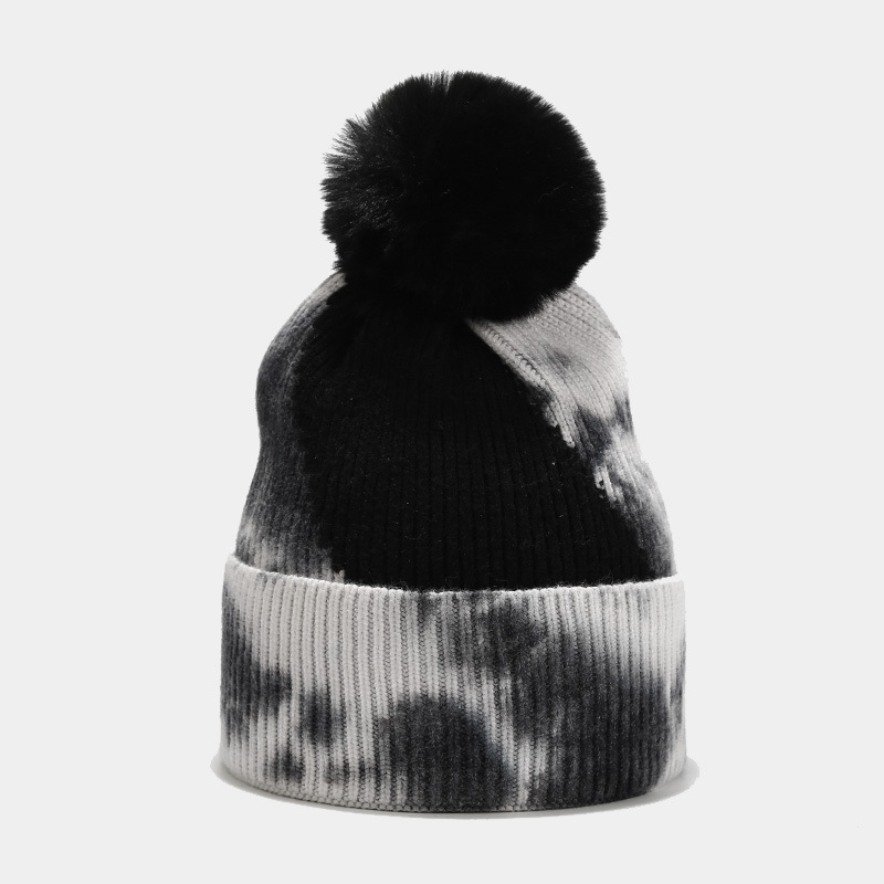 H00082 Batik-Graffiti-Strickmütze mit Haarball