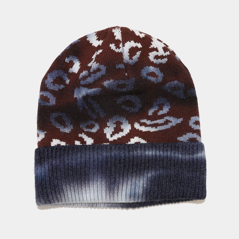 H00081 Strickmütze mit Batikmuster in Leopardenmuster
