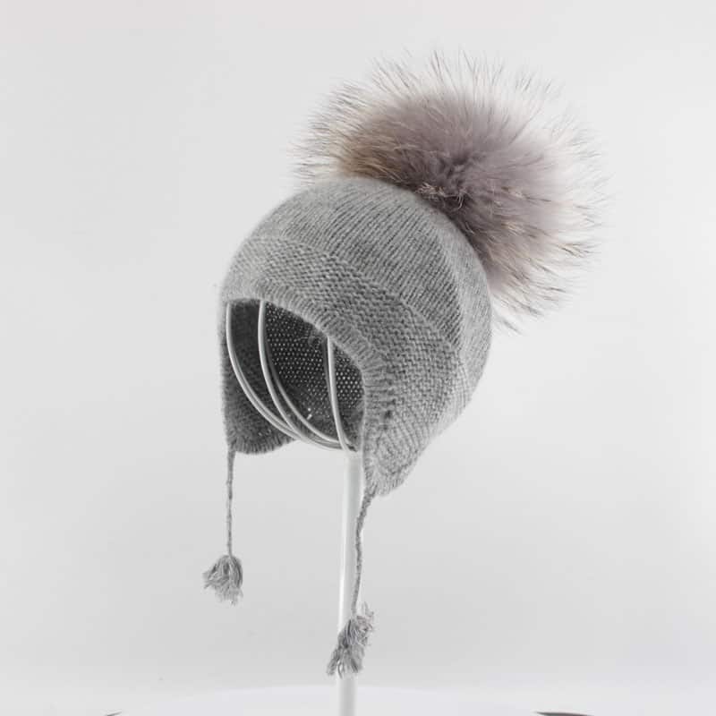H00084 Kaninchen-Fleece-Single-Ball-Strickmütze für Kinder