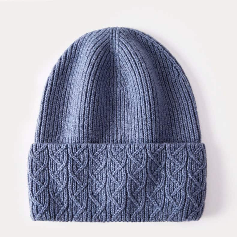 H00086 Damen-Strickmütze aus Kaschmir mit Fadenmuster