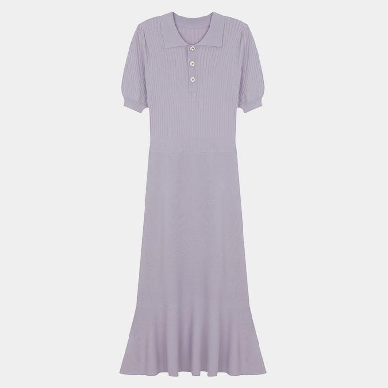 ML2242 Kurzärmliges Strickkleid mit verlängertem Rollkragen und einseitiger Knopfleiste