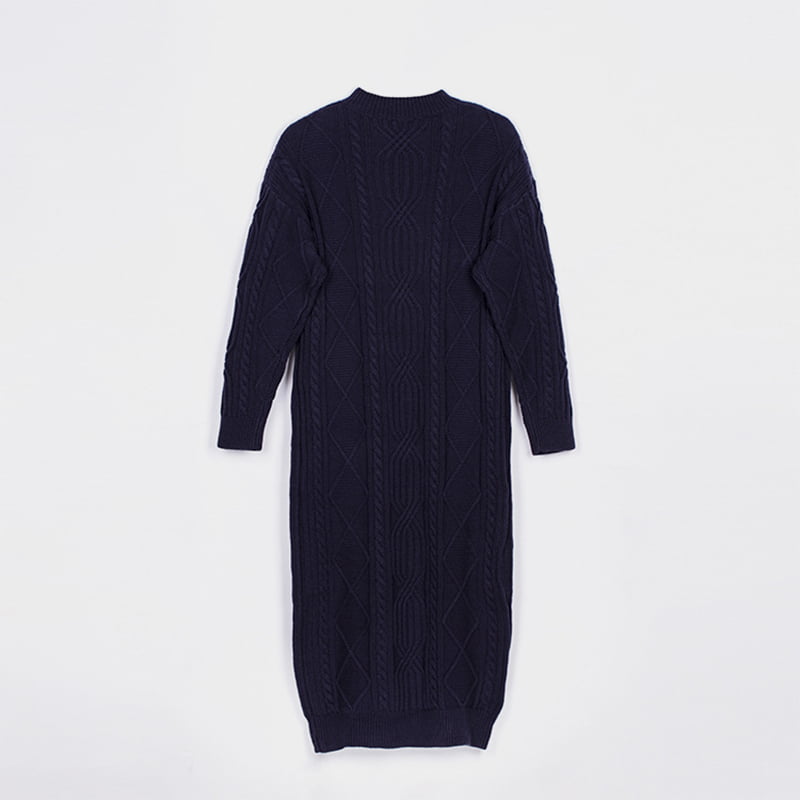 SM-K0032 Herbst/Winter Damen V-Ausschnitt einfarbiges Jacquard-Strickkleid