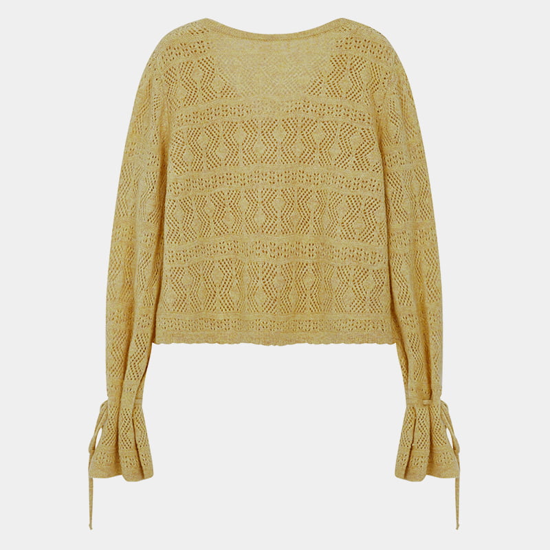 ML2201 Strickpullover mit V-Ausschnitt und ausgeschnittenen Bündchen zum Binden ML2201 Strickpullover mit V-Ausschnitt und ausgeschnittenen Bündchen zum Binden