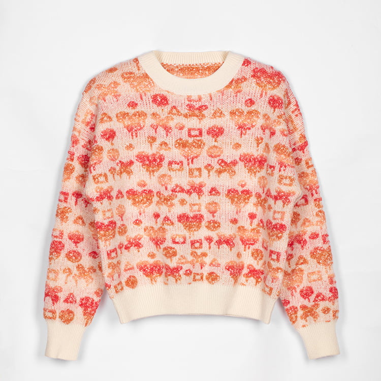 SM-K0038 Rundhals-Pullover für Damen, süßer Strickpullover mit dreidimensionalem Muster