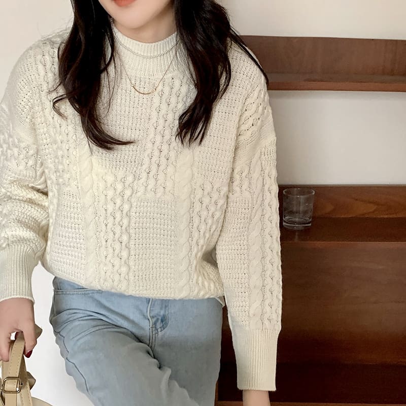 SM-K0024 Twisted Rollkragenpullover, lockerer Strickpullover SM-K0024 Twisted Rollkragenpullover, lockerer Strickpullover