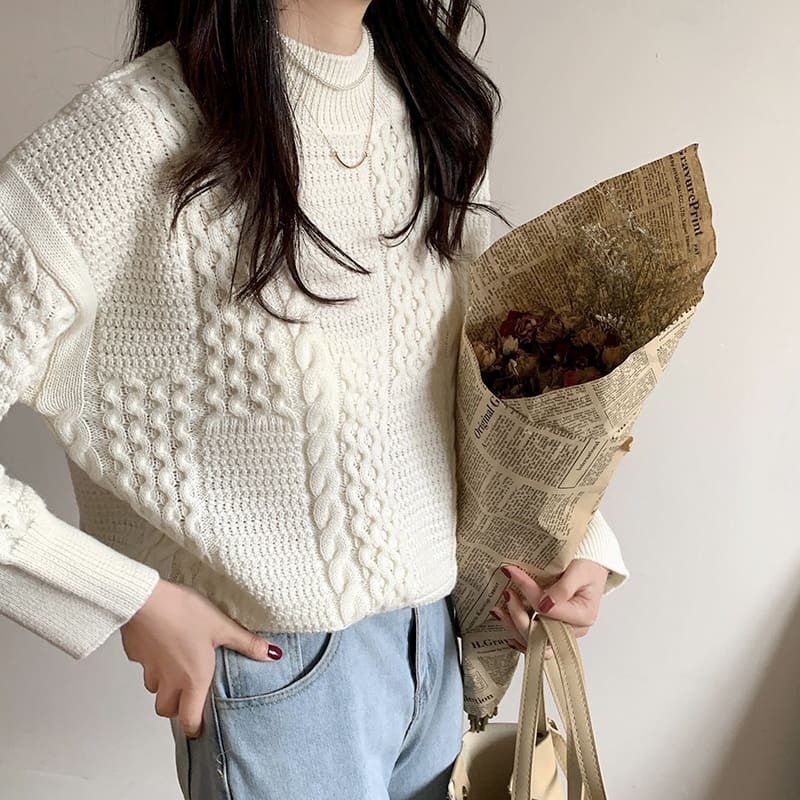 SM-K0024 Twisted Rollkragenpullover, lockerer Strickpullover SM-K0024 Twisted Rollkragenpullover, lockerer Strickpullover