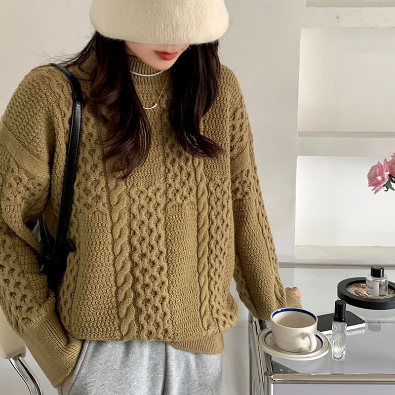 SM-K0024 Twisted Rollkragenpullover, lockerer Strickpullover SM-K0024 Twisted Rollkragenpullover, lockerer Strickpullover