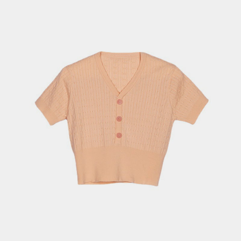 SM-K0002 Kurz geschnittener Slim-Fit-Strickpullover für Damen aus Kunstleinen mit V-Ausschnitt
