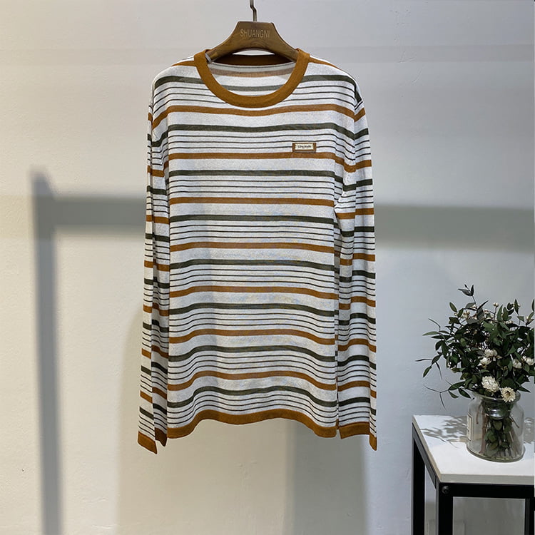 SM-K0004 Langärmeliger, gestreifter, lockerer Sunblock-Strickpullover mit Rundhalsausschnitt