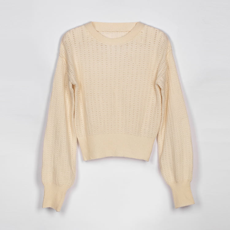 SM-K0020 Herbst Winter Wollmischung Rundhals Laterne Ärmel Frauen Strickpullover