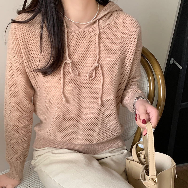 SM-K0018 Spring Hollow Hooded Sweater Damen Strickpullover SM-K0018 Spring Hollow Hooded Sweater Damen Strickpullover