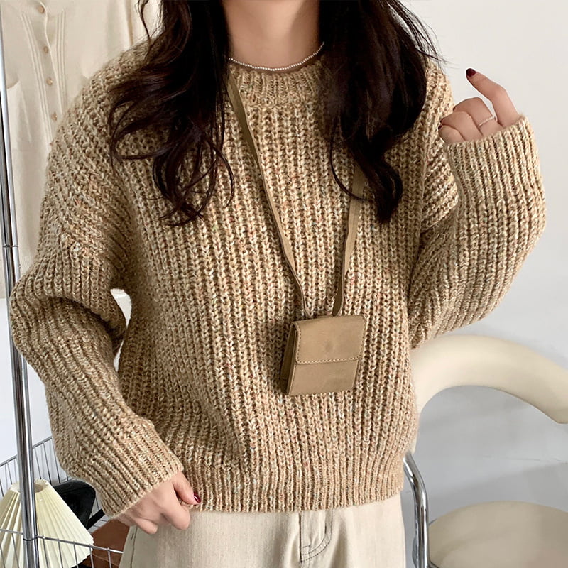 SM-K0028 Spring Lazy Rundhals-Strickpullover, bunt, weich, wachsartig, langärmlig