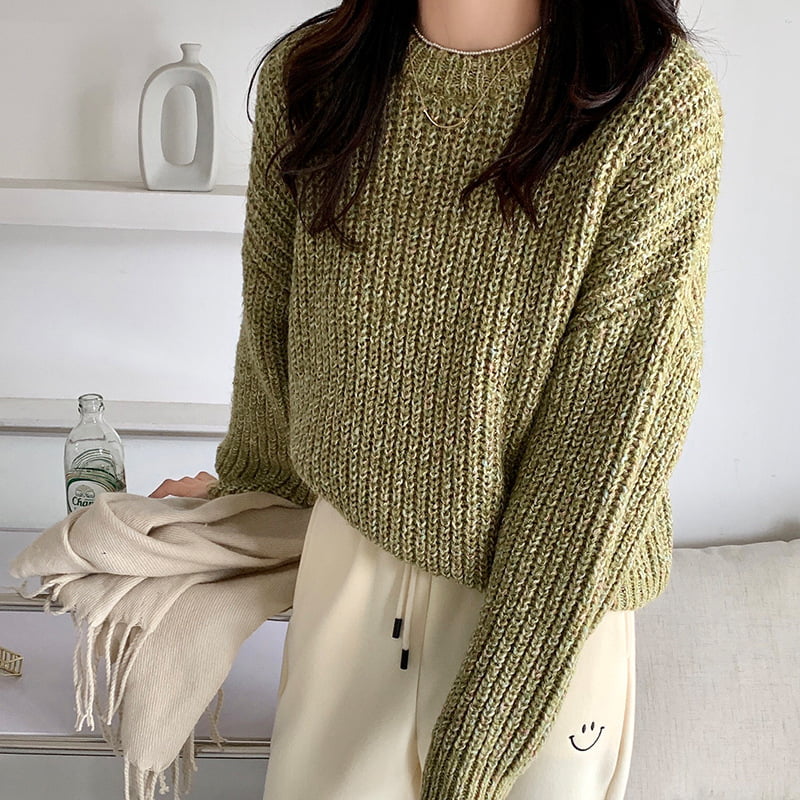 SM-K0028 Spring Lazy Rundhals-Strickpullover, bunt, weich, wachsartig, langärmlig SM-K0028 Spring Lazy Rundhals-Strickpullover, bunt, weich, wachsartig, langärmlig