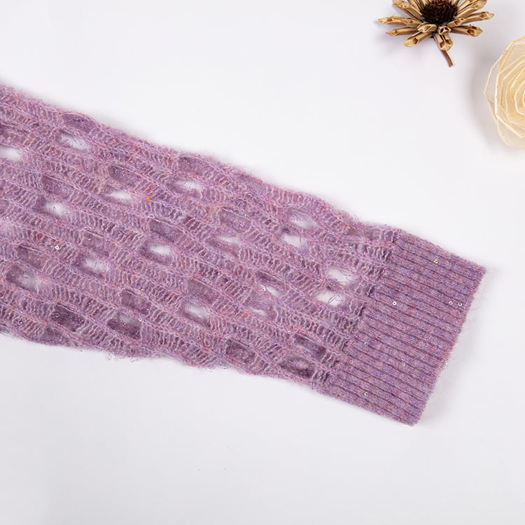 SM-K0040 Kurzer, paillettenbesetzter Mohair-Strickpullover mit V-Ausschnitt und Superfeen-Ausschnittärmeln SM-K0040 Kurzer, paillettenbesetzter Mohair-Strickpullover mit V-Ausschnitt und Superfeen-Ausschnittärmeln