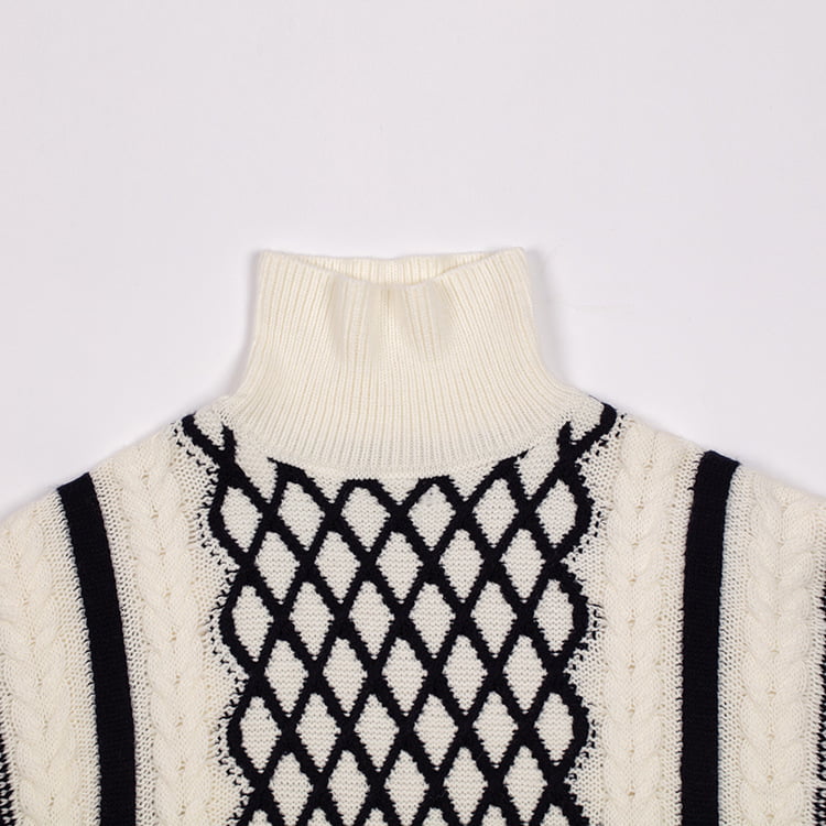 SM-K0045 Schwarz-weiß gedrehter Mohair-Kontrastpullover mit hohem Kragen und dickem Strickpullover SM-K0045 Schwarz-weiß gedrehter Mohair-Kontrastpullover mit hohem Kragen und dickem Strickpullover