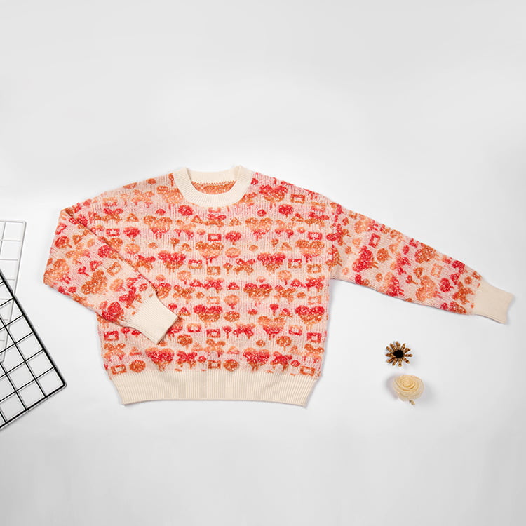 SM-K0038 Rundhals-Pullover für Damen, süßer Strickpullover mit dreidimensionalem Muster SM-K0038 Rundhals-Pullover für Damen, süßer Strickpullover mit dreidimensionalem Muster