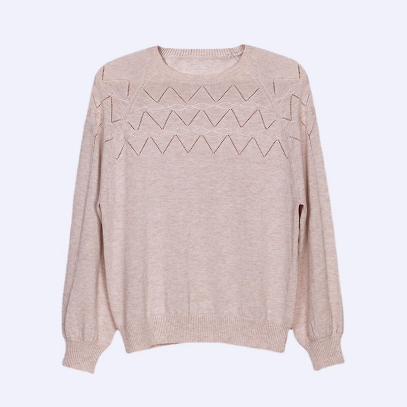 SM-K0042 Lockerer Langarm-Strickpullover, dünnes, gewelltes Hohlstrick-Bottom-Shirt