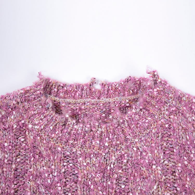 SM-K0037 Frühling und Herbst Rundhalsausschnitt Saum Raw Notch Damen Strickpullover SM-K0037 Frühling und Herbst Rundhalsausschnitt Saum Raw Notch Damen Strickpullover