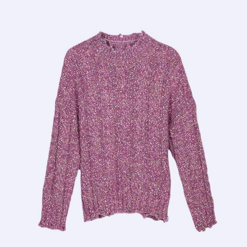 SM-K0037 Frühling und Herbst Rundhalsausschnitt Saum Raw Notch Damen Strickpullover