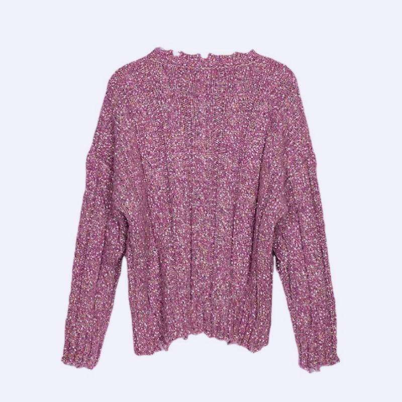 SM-K0037 Frühling und Herbst Rundhalsausschnitt Saum Raw Notch Damen Strickpullover SM-K0037 Frühling und Herbst Rundhalsausschnitt Saum Raw Notch Damen Strickpullover