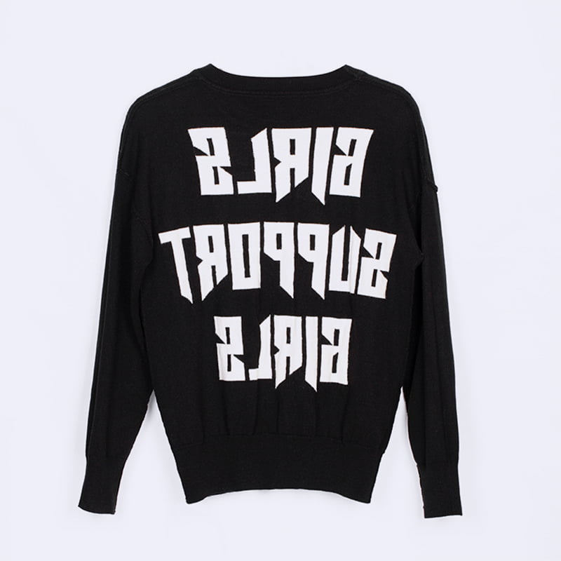 SM-K0048 Damen-Strickpullover mit Alphabet-Jacquardmuster, Rundhalsausschnitt und langen Ärmeln SM-K0048 Damen-Strickpullover mit Alphabet-Jacquardmuster, Rundhalsausschnitt und langen Ärmeln