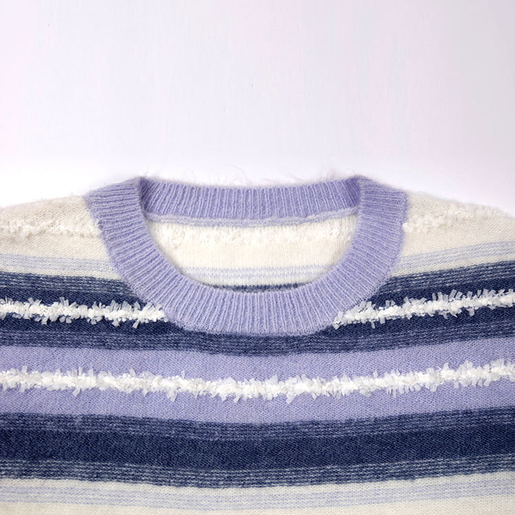 SM-K0047 Gestreifter, süßer, Patchwork-Strickpullover mit Rundhalsausschnitt und Farbverlauf SM-K0047 Gestreifter, süßer, Patchwork-Strickpullover mit Rundhalsausschnitt und Farbverlauf