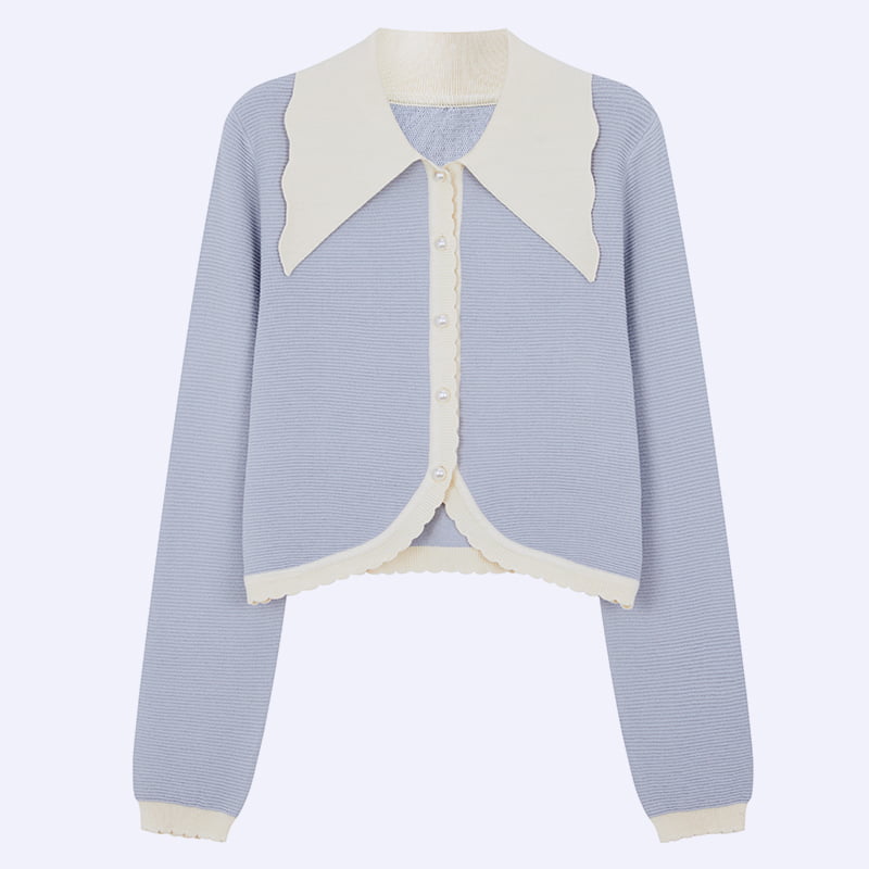 ML2210 Strickjacke aus kerngesponnenem Garn mit Kragen und Perlenschnalle für französische Puppen