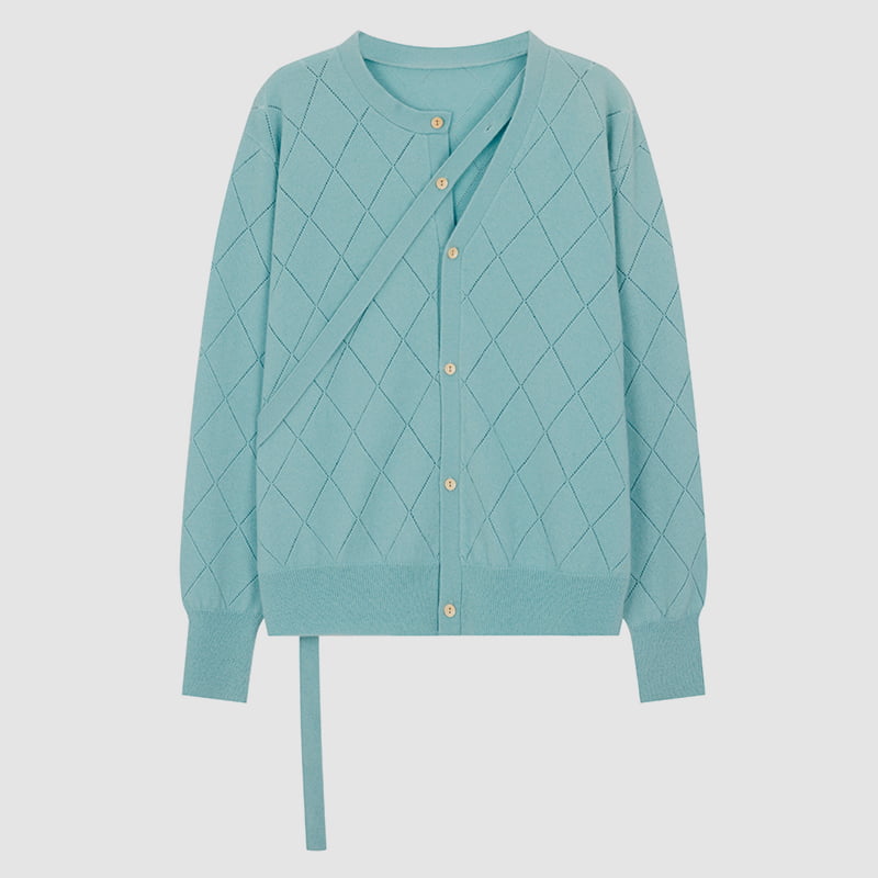 ML2212 Strick-Cardigan mit Rauten-Hohlausschnitt und Band-Design
