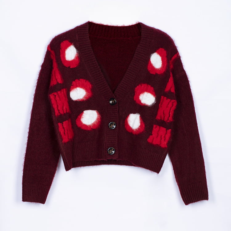 SM-K0030 Herbst/Winter-Jacquard-gefleckte, kontrastfarbene, verdickte Damen-Strickjacke SM-K0030 Herbst/Winter-Jacquard-gefleckte, kontrastfarbene, verdickte Damen-Strickjacke