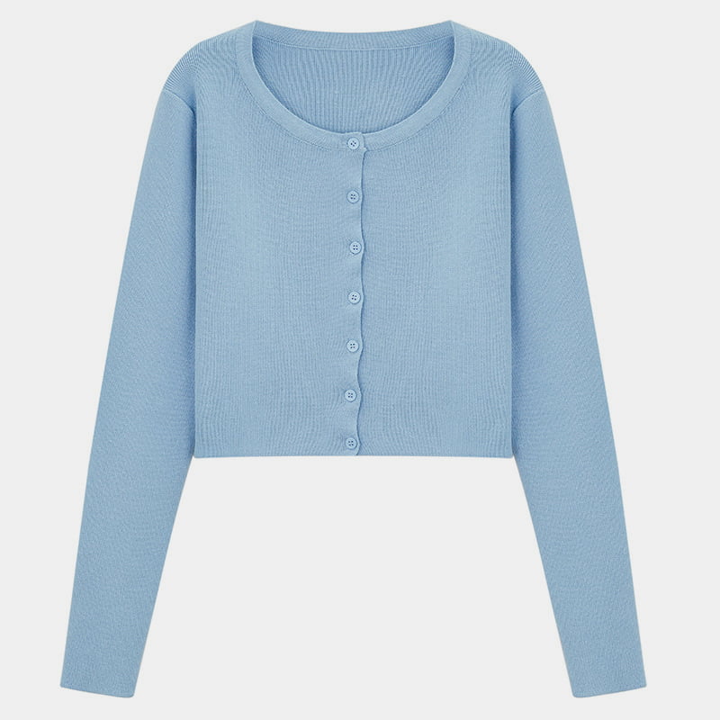 SM-K0016 Kurzer, langärmliger, dünner Damenpullover mit lockerem Hals und Strickjacke