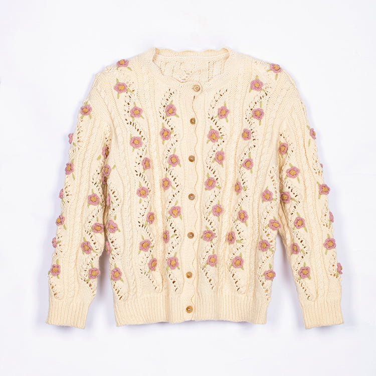SM-K0008 Damen-Strickjacke mit lockerem Retro-Handhaken und langen Ärmeln