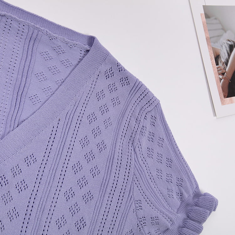 SM-K0015 Sommer-Strickjacke mit V-Ausschnitt, kurz, dünn, kurzärmelig, ausgehöhlt, aus Eisseide SM-K0015 Sommer-Strickjacke mit V-Ausschnitt, kurz, dünn, kurzärmelig, ausgehöhlt, aus Eisseide