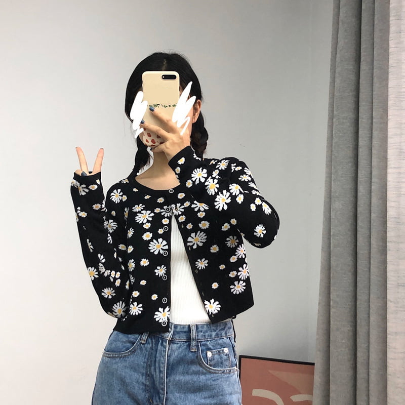 SM-K0009 Kleiner Gänseblümchen-Strickpullover für Damen, schmale Strickjacke SM-K0009 Kleiner Gänseblümchen-Strickpullover für Damen, schmale Strickjacke