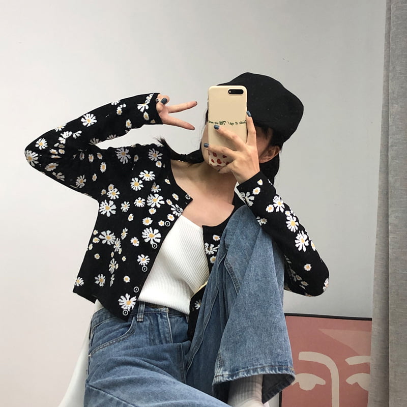 SM-K0009 Kleiner Gänseblümchen-Strickpullover für Damen, schmale Strickjacke SM-K0009 Kleiner Gänseblümchen-Strickpullover für Damen, schmale Strickjacke