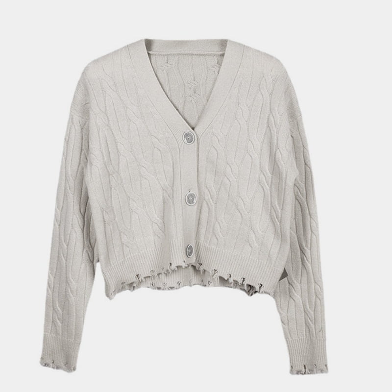 SM-K0013 Dreidimensionaler Twist-Pullover mit V-Ausschnitt für Herbst/Winter