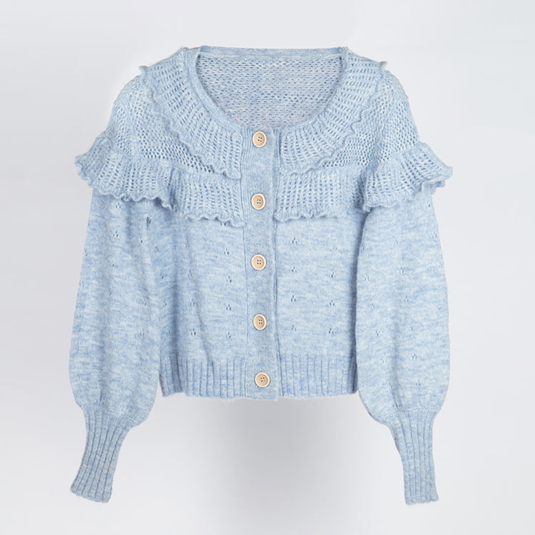 SM-K0007 Süße mehrlagige Mohair-Strickjacke mit Spitzenkragen
