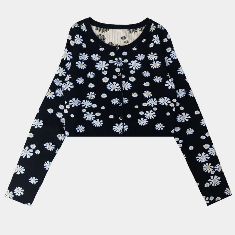 SM-K0009 Kleiner Gänseblümchen-Strickpullover für Damen, schmale Strickjacke