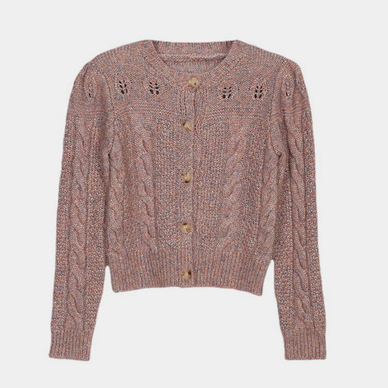 SM-K0006 Hohle einreihige Damen-Strickjacke aus Leinen mit langen Ärmeln