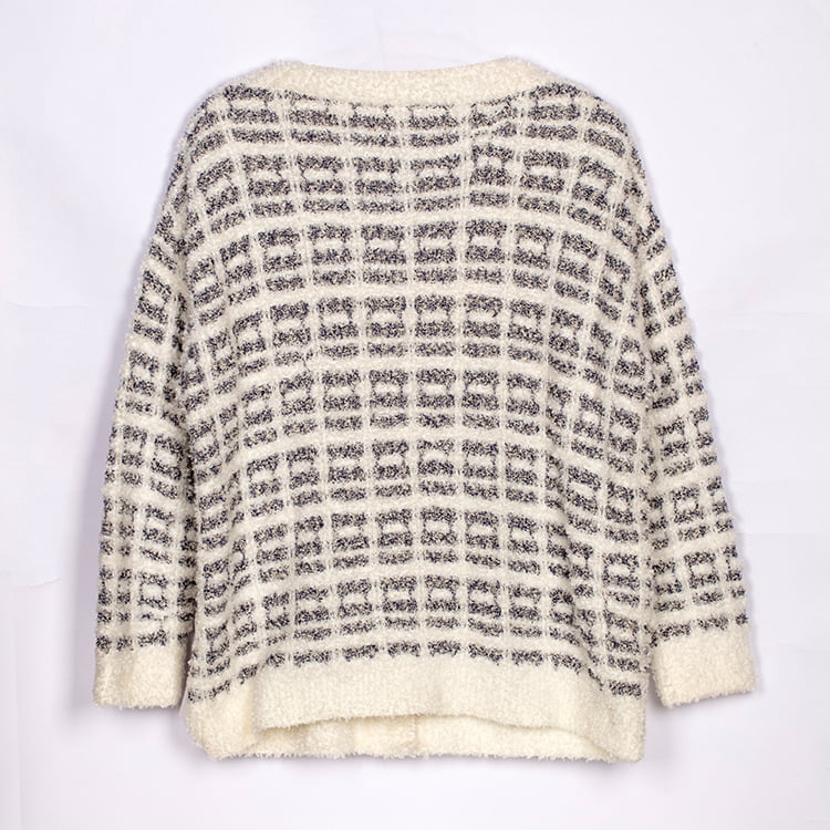SM-K0041 Schwarz-weiß karierter kleiner duftender Mohair-Strick-Cardigan im koreanischen Lazy-Stil SM-K0041 Schwarz-weiß karierter kleiner duftender Mohair-Strick-Cardigan im koreanischen Lazy-Stil
