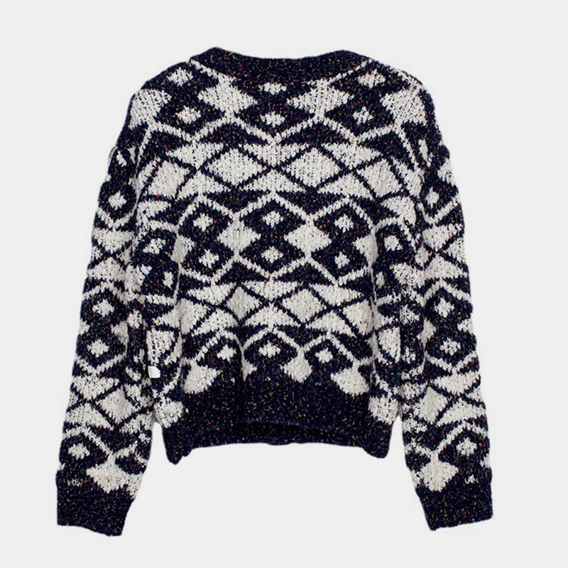 SM-K0036 Geometrisches Muster melierte Strickjacke Damen Herbst- und Winteroberbekleidung SM-K0036 Geometrisches Muster melierte Strickjacke Damen Herbst- und Winteroberbekleidung