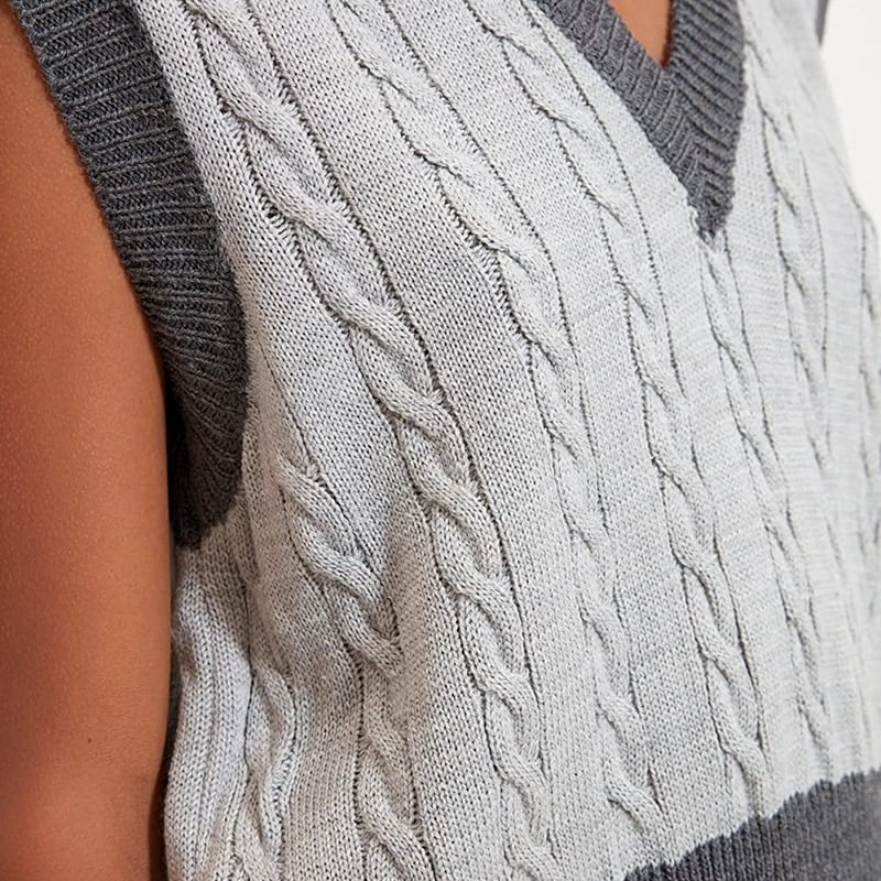 SM-K0100 Exquisite kontrastierende Strickweste mit V-Ausschnitt SM-K0100 Exquisite kontrastierende Strickweste mit V-Ausschnitt