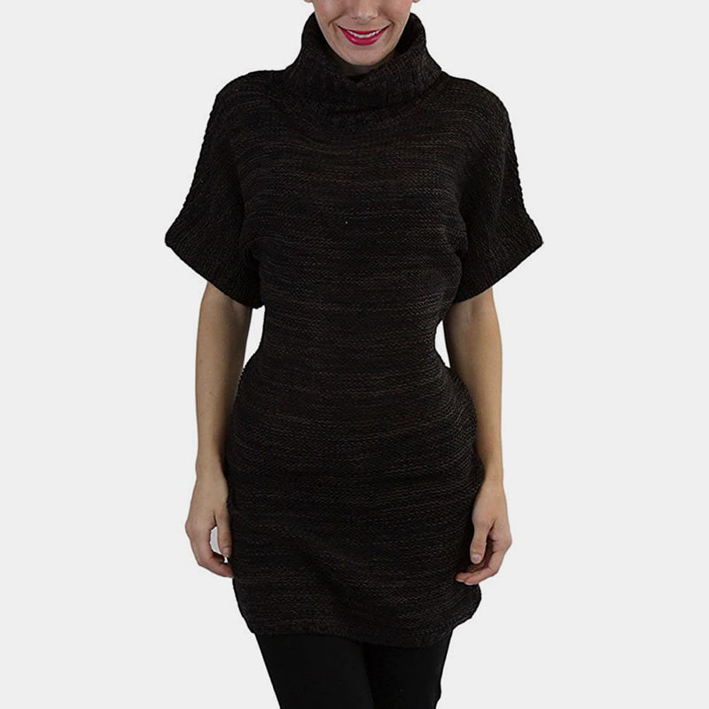 SM-K0067 Einfarbiger, hüftlanger, kurzärmliger Strickpullover mit hohem Kragen SM-K0067 Einfarbiger, hüftlanger, kurzärmliger Strickpullover mit hohem Kragen