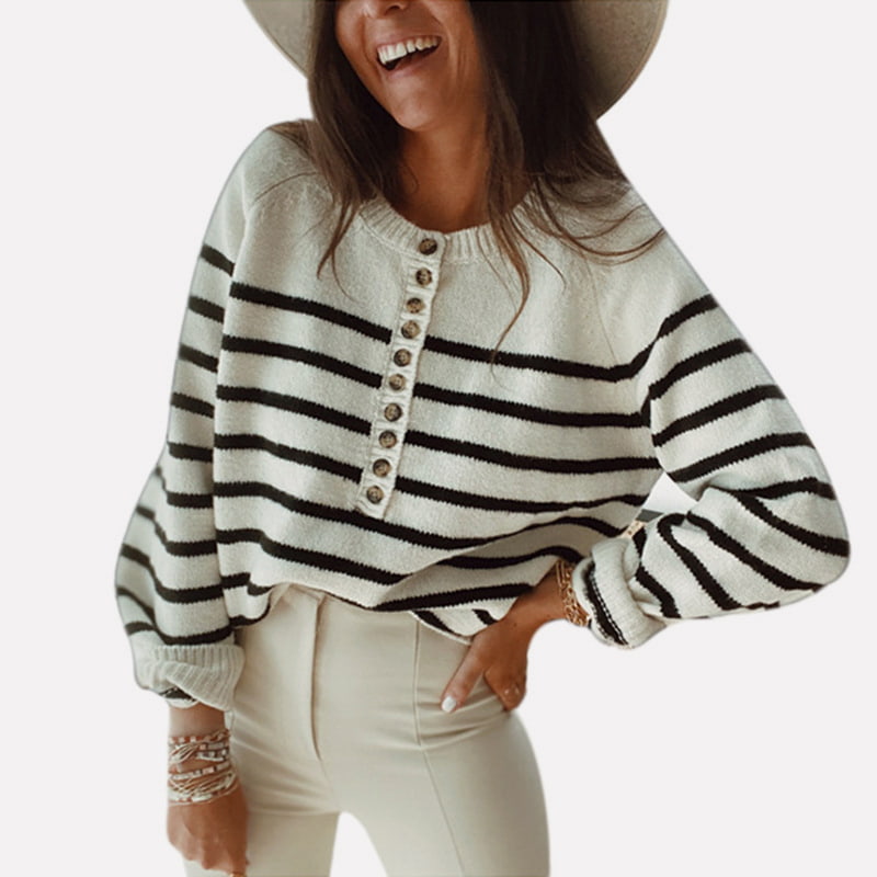 SM-K0099 Gestreifter Strickpullover mit Rundhalsausschnitt, lässiger Pullover SM-K0099 Gestreifter Strickpullover mit Rundhalsausschnitt, lässiger Pullover