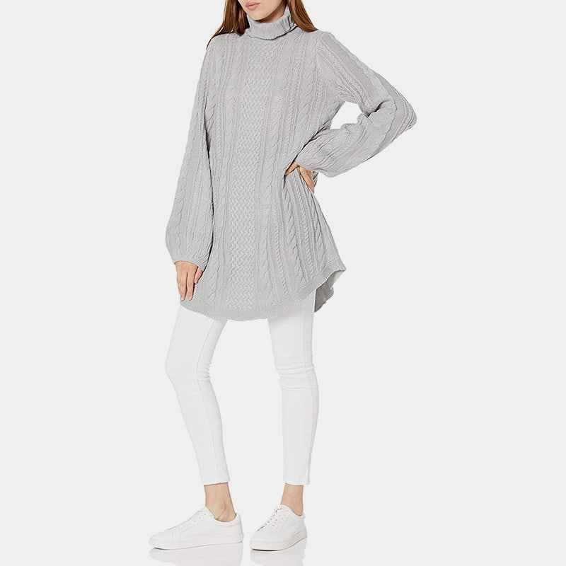 SM-K0053 Strickpullover mit hohem Kragen und lockeren Laternenärmeln